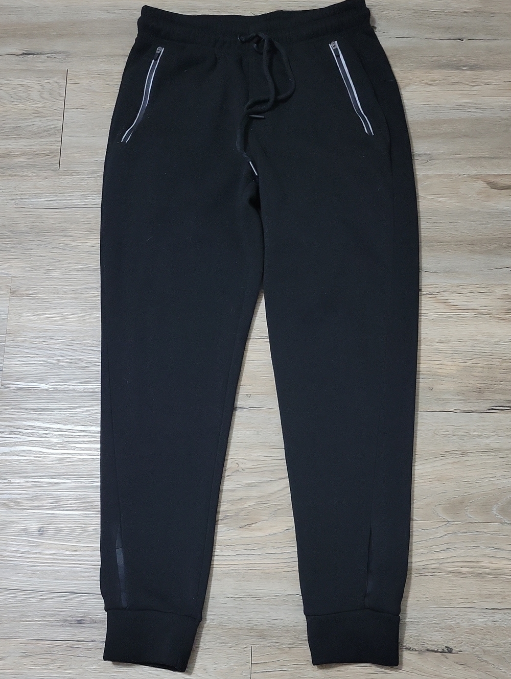 Men's Black Drawstring Joggers with Zip Pocket Details